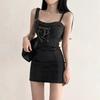 Chic Coreano Verano Nuevo Versátil Sexy Aspecto Adelgazante de Cintura Con Cordones Tirantes Falda Corta de Mezclilla Vestido que Cubre la Cadera para Mujeres