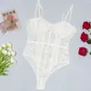Body Sexy Europeu e Americano Transfronteiriço Cor Sólida Slim-Fit Lingerie Camisola Hot Girl Body de Renda Lingerie Transparente Foshan