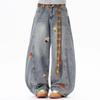 Jeans Masculino Retro Americano Desgastado, Calça Versátil Solta Wide Leg Estilo High Street, Jeans Reto Estilo Vibe para Homens