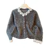 Suéter cárdigan de punto con cuello redondo y manga larga para mujer, con encaje de borlas y abalorios, nuevo estilo otoño e invierno, prenda exterior de alta gama y chic