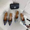 Sapatos de Salto Agulha Elegantes de Ponta Fina de Alta Qualidade Estilo Coreano, Novos Modelos Primavera e Outono, Sandálias de Salto Alto de Jeans Deslumbrantes e Versáteis