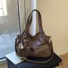 Bolsa Grande de Motocicleta Retro 2025 Nueva Bolso Cruzado de Hombro para Mujer Bolso Tote Color Marrón Maillard
