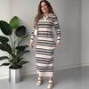 Otoño 2025 Nuevo Transfronterizo Europeo y Americano Amazon Transfronterizo Diseño Femenino Suéter de Punto Vestido Largo Rayado