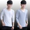 Ropa Interior para Hombre Camiseta de Algodón Ropa de Otoño Cuello en V Cálida Manga Larga Cuello Redondo Modelo Delgado Base de Algodón Ropa Interior de una Sola Pieza
