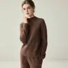 Nuevo suéter de cachemira para otoño e invierno para mujer, cuello semi-alto, manga larga, jersey, corte ajustado, suéter base de punto