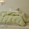 Artículo de tela de punto cepillado 100% algodón grado A ~ Juego de funda de edredón y sábanas de color liso estilo coreano con una textura suave como una nube, perfecto para ropa de cama cálida de otoño e invierno