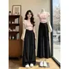 Calça Wide Leg de Seda Gelada com Amarração Falsa de Duas Peças para Mulheres Plus Size, Estilo Verão Fino, Cintura Alta, Caimento Fluido, Calça Casual Comprida para Mulheres Plus Size