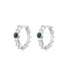 Juego de Anillo y Pendientes de Plata de Ley S925 Diseño de Bambú Malquita Verde Retro Lujo Accesible Chinoiserie Joyería de Gama Alta