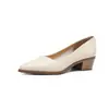 Sapatos Mary Jane robustos de salto baixo estilo francês para mulheres, bico fino, corte baixo, versáteis para o trabalho, sapatos versáteis de couro macio para primavera e outono de 2024