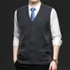 Suéter cárdigan de un solo botón para hombre Otoño Invierno Chaleco de punto liso para hombre Ropa de negocios para hombre Chaleco sin mangas de lana