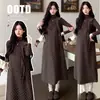 Conjunto de Maternidad Otoño/Invierno Nuevo Vestido Chaleco de Lunares Top Base de Cuello Alto Conjunto de Dos Piezas Chal con Lazo Cubre Vientre Adelgazante