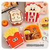 Lonchera de dibujos animados para estudiantes, caja de almacenamiento de alimentos con compartimentos, linda lonchera con forma de hamburguesa, papas fritas y palomitas de maíz con utensilios