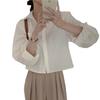 Camisa de Manga Longa Azul Simples de Cor Sólida com Bolso, Corte Solto, Curta, Nova para Primavera e Outono 2026, Estilo Ins Coreano, para Tamanhos Petite