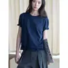 Louvre Outono Inicial Nova Chegada Design de Nicho Gola Redonda "Twist" Cor Sólida Manga Curta Camiseta Top Camada Mulher