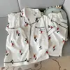 Comercio Exterior Nuevo Verano Algodón Nube Cardigan con Solapa Dibujos Animados Lindos Pantalones Cortos de Manga Corta Ropa de Casa Traje Dulce