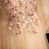 Vestido de Noche de Manga Larga para Mujer 2026 Nuevo Estilo Banquete Elegante Estudiante Examen de Arte Color Champaña Lujo Ligero Nicho Anfitrión Ceremonia de Mayoría de Edad