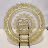 Plato de Vidrio Creativo Tradicional Chino Europeo Real Universal Transparente Flor Dorada Celebración de Boda Cumpleaños Banquete Hotel