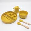 Plato de cena plato de comida complementaria plato rayado con ventosa para bebé plato cuchara Tenedor juego de vasos de agua cuchara con mango de madera Tenedor compartimento infantil