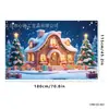 Tela de fondo navideño en stock, lista para enviar, con impresiones de alta definición de Papá Noel, muñecos de nieve y renos, perfecta para decoraciones navideñas