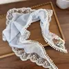 Nova Toalha Triangular de Renda Estilo Francês Bege Vestido Retrô Estilo Ocidental Faixa de Cabeça com Borda Bolha Faixa de Cabelo Bolsa de Amarrar Faixa de Cabelo de Alça