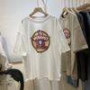 Cuello de Algodón Puro Retro Manga Corta para Mujer High Street Trendy Versátil Camiseta 2024 Verano Nueva Moda Top Versátil