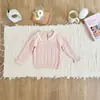 26 Ropa Infantil Nueva Estilo Coreano Ins Suéter para Niñas con Cuello Dulce de Encaje Hilo de Algodón Top de Punto Hueco