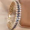 Pulsera de Cobre y Circonita Más Vendida Transfronteriza de Temu, Pulsera Tennis Geométrica Cuadrada de Dos Filas, Joyería de Nicho Elegante y Versátil