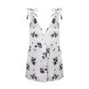 Elegante Top de Tirantes Elegante Nudo con Estampado de Grupo, Cuello en V, Sin Mangas, Chaleco, Falda Larga con Lazo