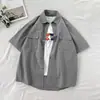 Camisa Masculina de Verão de Cor Sólida de Manga Curta Solta Japonesa Roupa de Trabalho Top de Manga Três Quartos Estilo Hong Kong Branco Camisa da Moda de Meia Manga