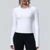 Novo Transfronteiriço Esportivo Nude Emagrecimento da Cintura Manga Longa Respirável Roupa de Yoga Camiseta Corrida Treino Fitness Top para Mulheres