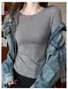 Camiseta básica de manga larga ajustada de Tencel para mujer, nuevo top de punto liso para primavera y otoño, camiseta básica versátil para capas
