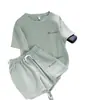 Traje de Ropa Deportiva para Correr para Mujer Verano Nuevo Manga Corta Holgado Combinable Shorts de Pierna Ancha Reductor de Edad Casual Conjunto de Dos Piezas Moderno
