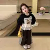 Conjunto de niña estilo coreano 26 otoño ribete de encaje sudadera infantil de manga larga pantalones casuales versátiles con estampado de leopardo conjunto de dos piezas