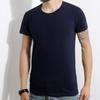 Nova camiseta masculina de manga curta Lycra Algodão cor sólida slim coreana justa gola redonda V camiseta básica masculina verão atacado