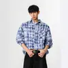 Camisa de Manga Larga Tie-Dye Cuadros Americanos para Hombre 2025 Nuevo Diseño Holgado High Street Atractiva Chaqueta Camisa Casual