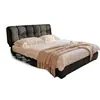 Cama de Cuero Genuino Estilo Crema Francés 2026 Nueva Cama Alta de Gran Almacenamiento Tapizado Suave Dormitorio Principal Cama Doble de 1.8m Cama de Bodas