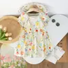 Vestido Pequeño Floral de Verano para Niñas Moda Infantil Celebridad de Internet Manga Abullonada Falda Vestido Floral de Dibujos Animados Elegante para Niñas