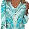 Site Independente Exportação Transfronteiriça Amazon Nova Tendência Venda Quente Gola V Céu Estrelado Tie-Dye Botão de Pérola Manga Longa Camiseta Moletom