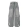 Ropa de Hombre Shanggu Transfronteriza Sudeste Asiático Hombres Pantalones Vaqueros Patchwork Desestructurados de Cintura Media con Abertura Jeans Corte Curvo