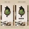 Relógio de Sala de Estar Estilo Vintage com Tema de Gato, Pintura Decorativa, Relógio de Parede Criativo para Parede de Fundo de TV, Arte de Parede com Relógio Artístico de Alta Qualidade
