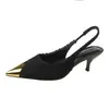 Sandalias de tacón alto con espalda descubierta de moda, nueva colección primavera/verano 2024, tacones altos metálicos de punta fina, tacones de aguja para mujer, punta poco profunda, diseño con corte lateral