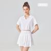 Vestido deportivo informal de verano para mujer, nuevo, con protección solar, cuello polo, corte entallado, camiseta de manga corta para yoga, falda, conjunto de dos piezas