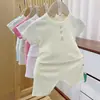 Ropa de Verano para Bebé 605 Sencilla de Color Caramelo con Mangas Cortas Se Puede Usar Fuera de Casa, Adecuada para Bebés y Niños Pequeños, Conjunto de Ropa para el Hogar para Bebé