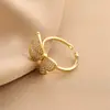 Anillo de mariposa de cobre puro chapado en oro con microincrustaciones de circonita para mujer, personalidad, apertura creativa, anillo ajustable, transfronterizo Europa y Estados Unidos