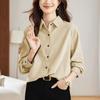 Camisa de Algodão Cocoon Veludo Roxo Manga Longa 2026 Outono Top Espessado Escovado Camisa Feminina Estilo Commuter