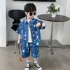 Conjunto de Verano Nacional para Niños de Manga Corta 2026 Nuevo Conjunto de Dos Piezas Delgado de Mezclilla para Niños Ropa Infantil de Comercio Exterior para Bebés