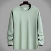 Primavera y Otoño Nueva Camiseta de Manga Larga de Color Sólido para Hombre Cuello Redondo Camiseta Base Simple para Combinar con Todo Talla Grande Top Holgado de Placa Ligera