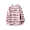 Sudadera a rayas retro americana para hombre, nuevo estilo de otoño, holgada y versátil, color burdeos, imitación de dos piezas, jersey de cuello redondo para hombre