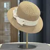 Sombrero de Paja con Moño Hueco Estilo Old Money Francés para Mujer, Sombrero de Sol para Vacaciones de Verano, Fotografía de Playa, Protección Solar