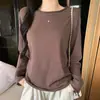 Camiseta básica de cuello redondo con borde enrollado K2615 para mujer, otoño e invierno, corte holgado, adelgazante, estilo casual, con puños abotonados